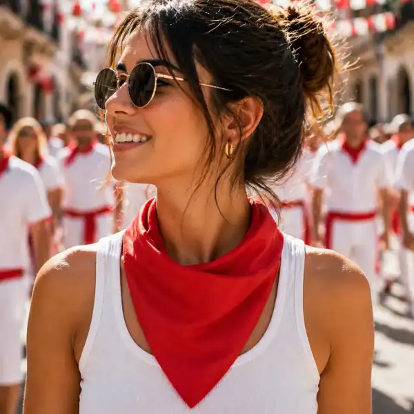 bandana personnalisé porté femme ambiance feria sud ouest bandana rouge personnalisé accessoire été