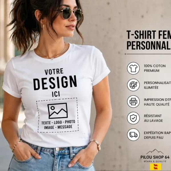 t-shirt femme personnalisé impression DTF premium design personnalisé femme coton coupe ajustée pilou shop 64 Pau
