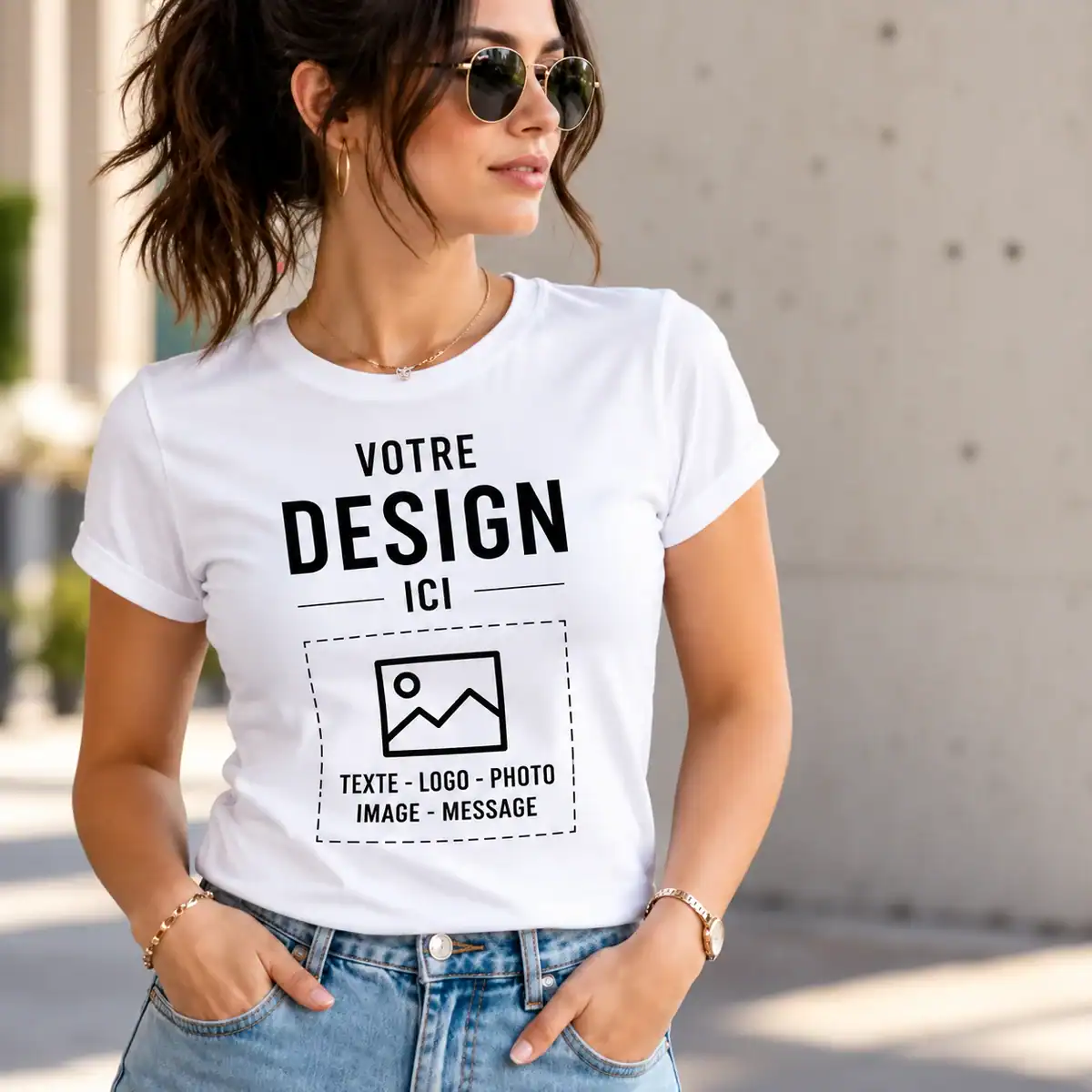 T-shirt femme personnalisé avec texte, logo, photo ou message – impression DTF à Pau