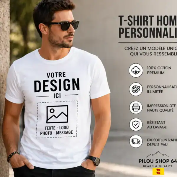 t-shirt homme personnalisé impression DTF premium design personnalisé homme coton qualité pilou shop 64 Pau