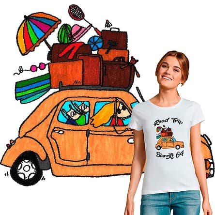 t-shirt femme road trip to Biarritz illustration par Abi