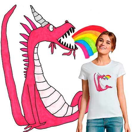 t-shirt femme Dragon rose illustration arc en ciel par Abi