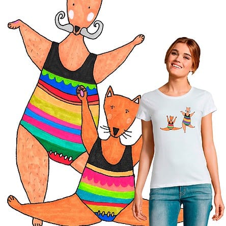 t-shirt femme chats acrobatiques illustration par Abi