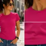 Zoom sur t-shirt femme rose fuchsia personnalisé – détails couture, texture premium et finition textile haute qualité Pilou Shop 64