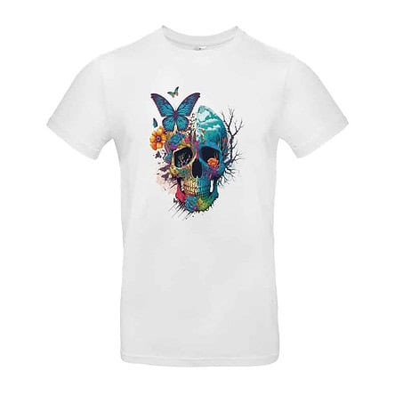 TEE SHIRT BLANC SKULL COLOR PAPILLON TETE DE MORT