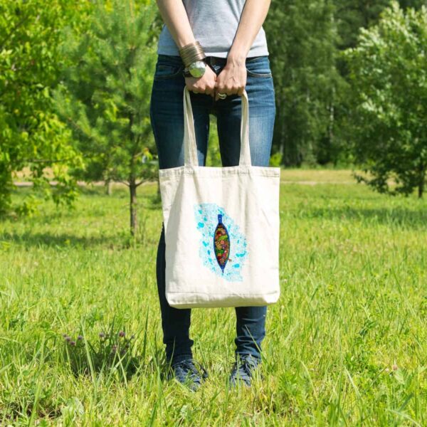 Magnifique sac tote bag illustré par Abi, motif Sac Tote Bag La Barque à Fruits by Abi UNE VIE DE BELETTE,