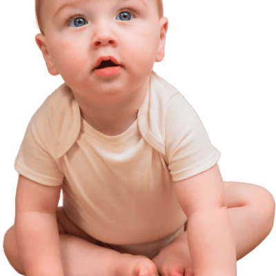 Bébé assis sur un tapis beige