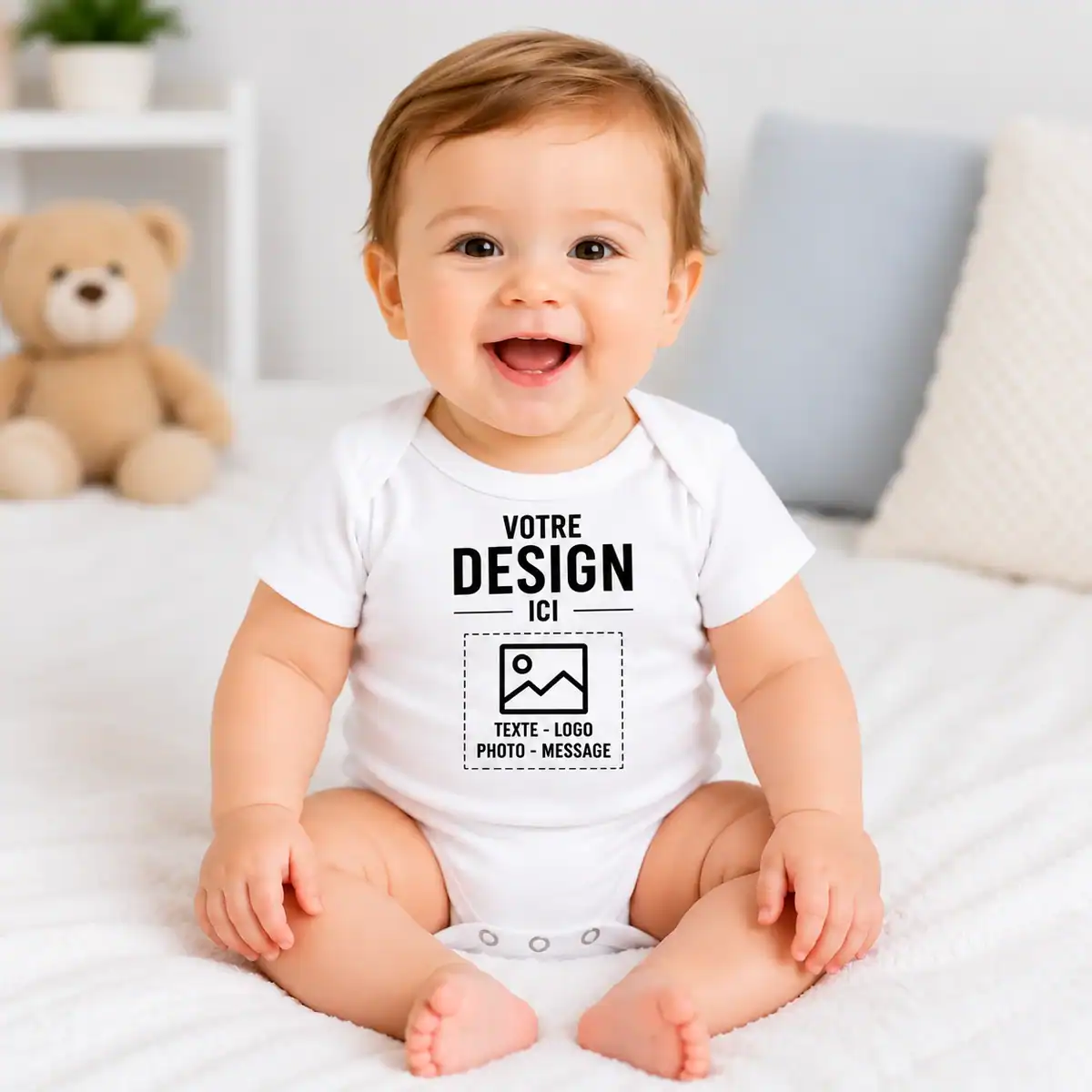 Body bébé blanc personnalisé avec logo, texte, photo ou message – Pilou Shop 64