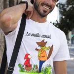 T shirt blanc illustration loup le mâle aimé Abi Illustration impression DTF Pilou Shop 64