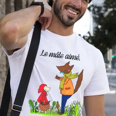 T shirt blanc illustration loup le mâle aimé Abi Illustration impression DTF Pilou Shop 64