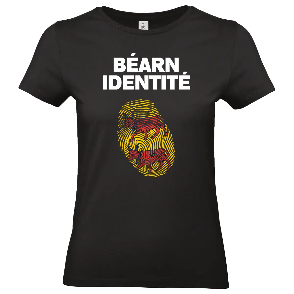 T shirt FEMME Béarn Identité noir avec empreinte ADN béarnaise imprimée