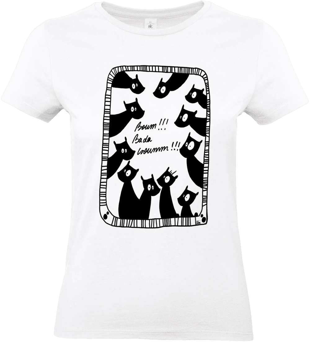 T-shirt blanc avec LOUPS noirs stylisés.