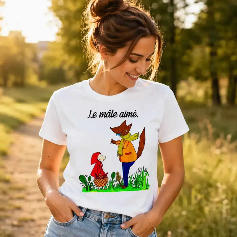 T-shirt le mâle aimé porté par femme en extérieur nature lumineux