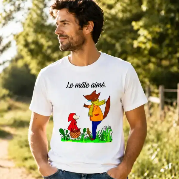 T-shirt le mâle aimé porté par homme en extérieur nature lumineux