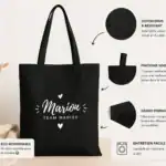 tote bag personnalisé noir sac personnalisé coton épais impression prénom produit détail qualité