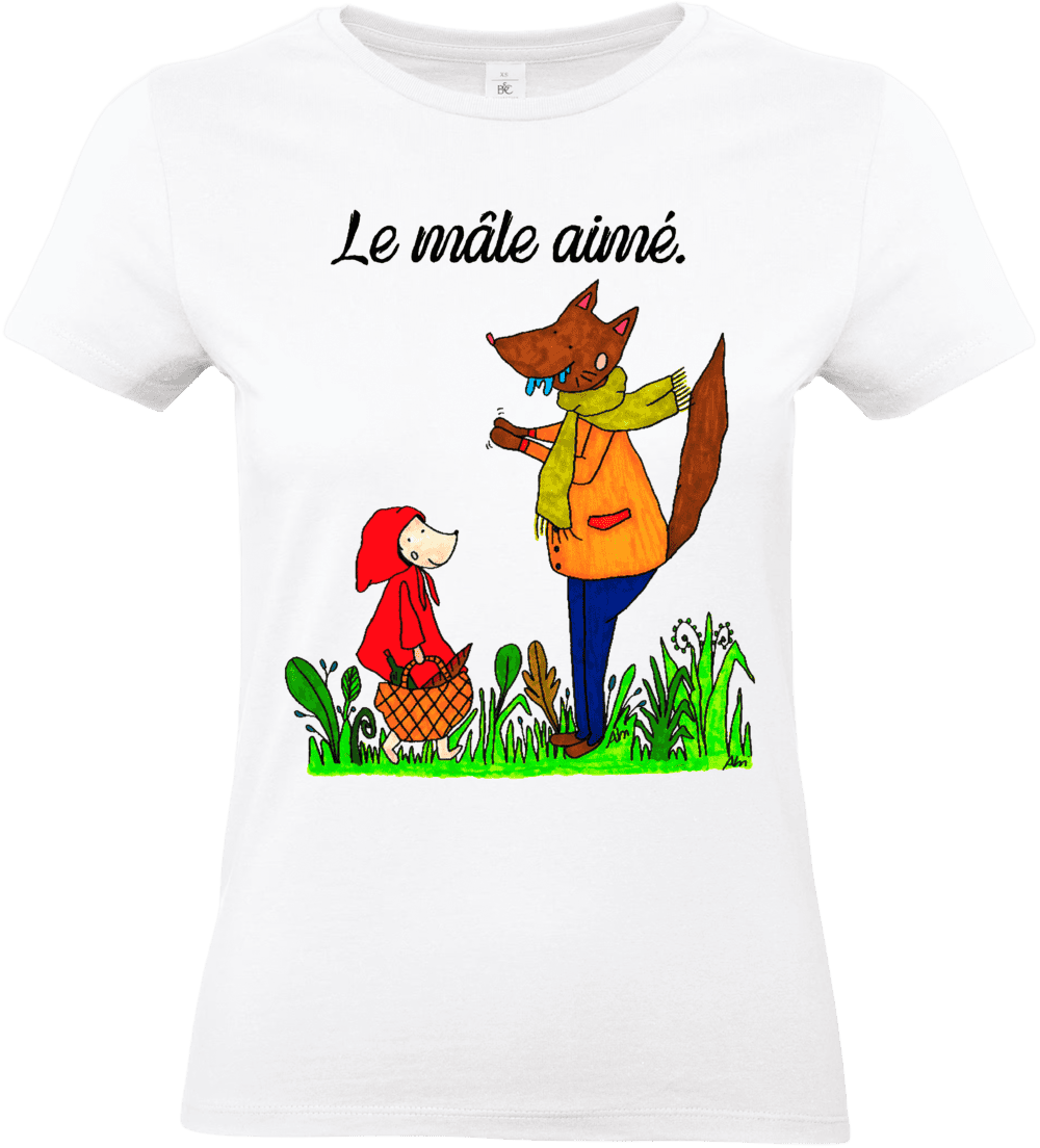 T shirt blanc le mâle aimé illustration loup chaperon rouge Abi Illustration