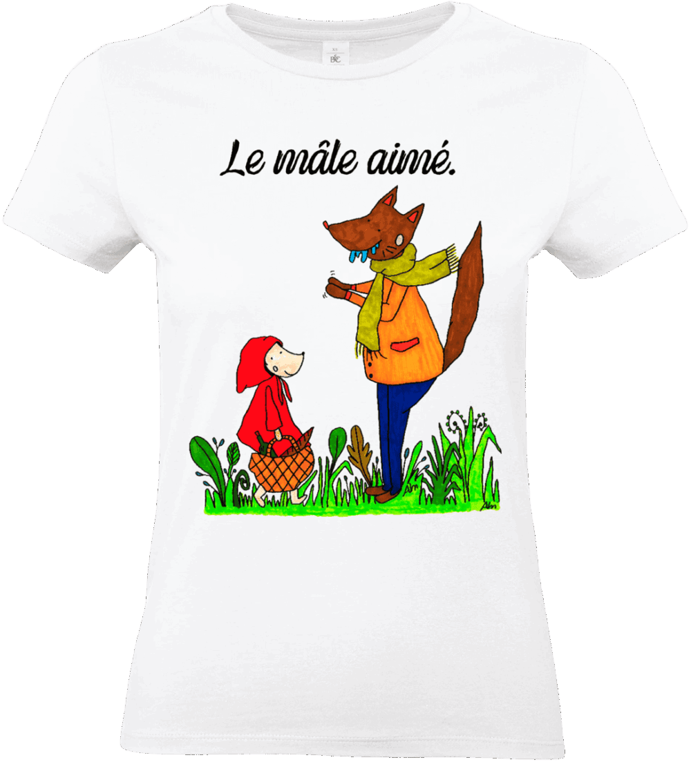 T shirt blanc le mâle aimé illustration loup chaperon rouge Abi Illustration