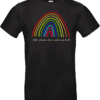 T-shirt noir avec dessin d’arc-en-ciel coloré et phrase manuscrite « Mon arc-en-ciel à moi c’est toi », design signé Abi Illustration.