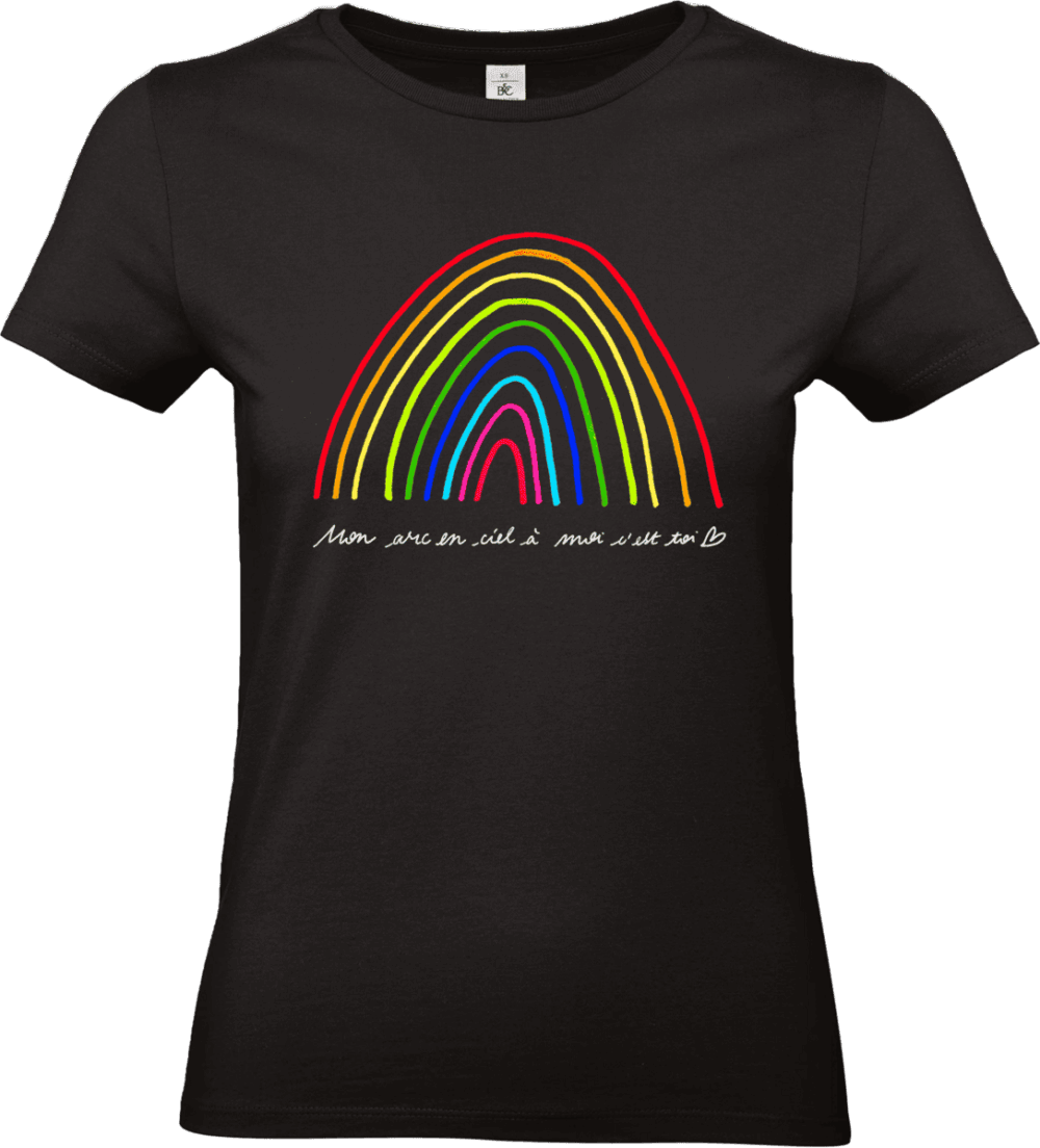 T-shirt noir arc-en-ciel "Mon arc-en-ciel c'est toi".