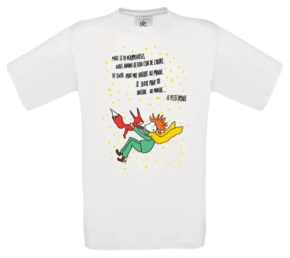 t shirt enfant blanc petit prince renard illustration Abi Illustration impression premium pilou shop 64