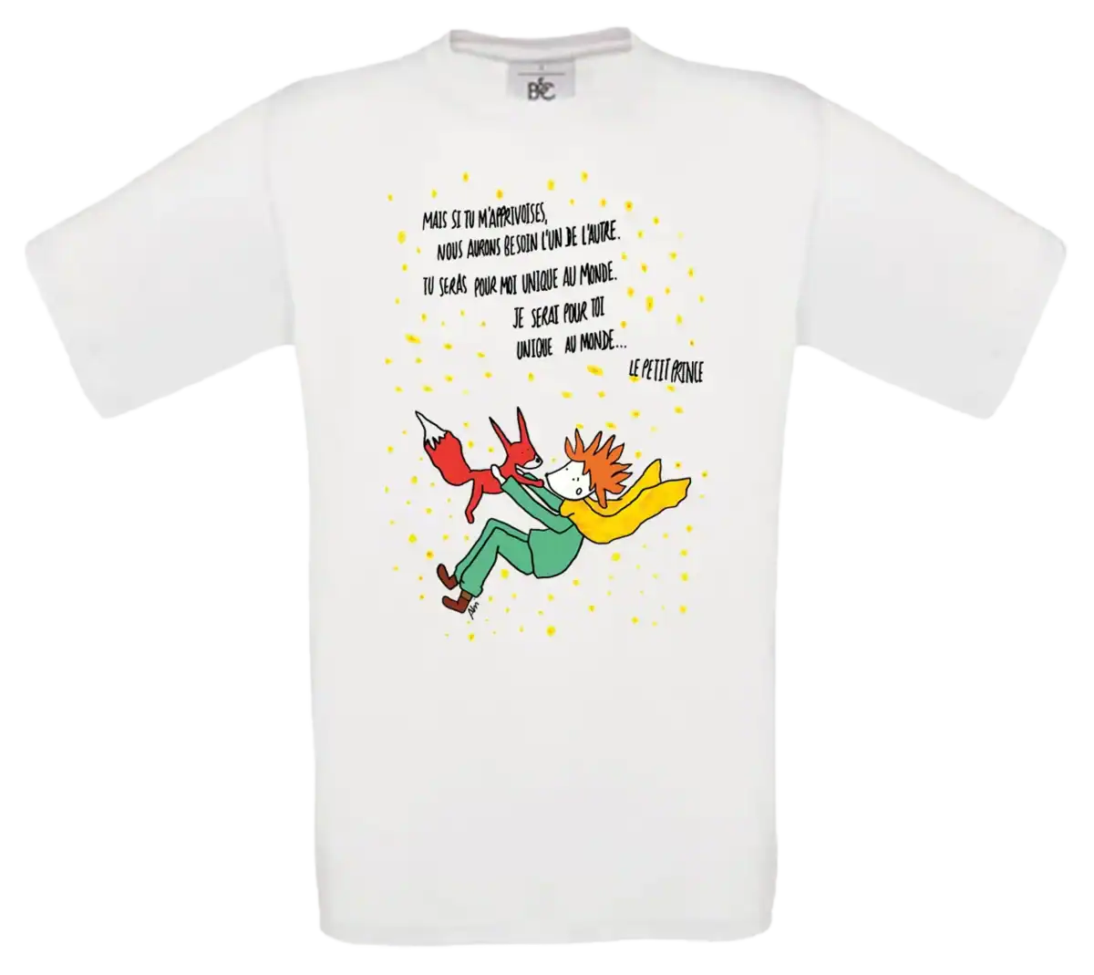 t shirt enfant blanc petit prince renard illustration Abi Illustration impression premium pilou shop 64