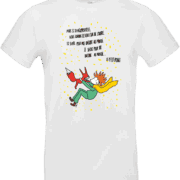 T-shirt blanc avec illustration Abi du Petit Prince portant le renard, impression DTF Ultra Premium Pilou Shop 64