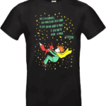 T-shirt NOIR avec illustration Abi du Petit Prince portant le renard, impression DTF Ultra Premium Pilou Shop 64