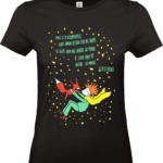 T-shirt noir Petit Prince et renard jaune.