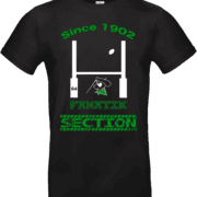 Pilou Shop 64 – T-shirt noir Fanatik Section Paloise Since 1902 avec visuel rugby, poteaux, béret et drapeau vert