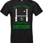 Pilou Shop 64 – T-shirt noir Fanatik Section Paloise Since 1902 avec visuel rugby, poteaux, béret et drapeau vert