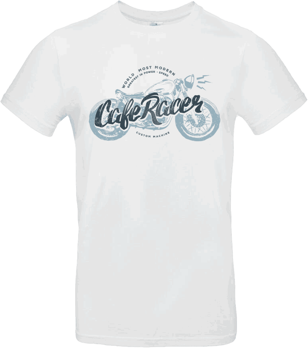 T-shirt “Café Racer – Custom Machine” blanc