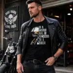 T-shirt in a world full of princesses be a biker porté par homme en extérieur garage moto
