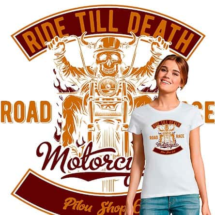 T-shirt femme motarde skull Motorcycles