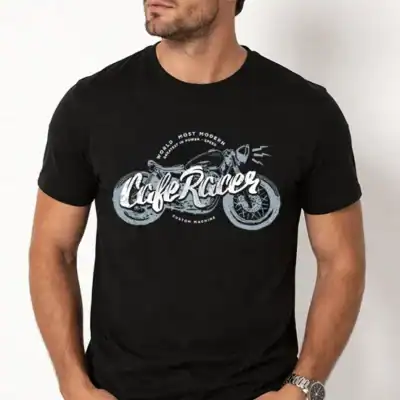t-shirt cafe racer moto vintage noir design biker impression dtf pilou shop 64