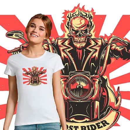t-shirt femme blanc bio coton ghost rider moto skull