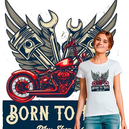 Tee shirt femme motarde angel wings Born to Ride original