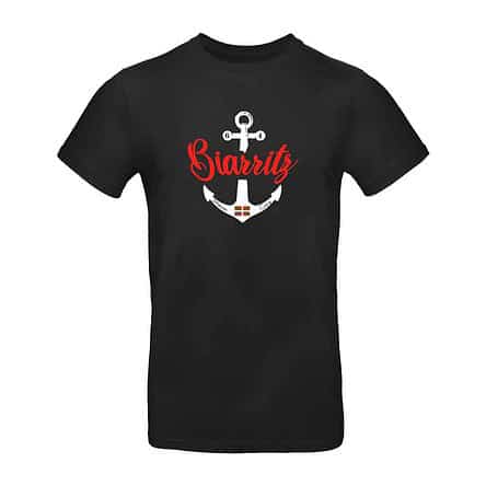 Tee shirt ville de biarritz port ancre NOIR marine drapeau basque