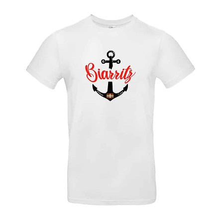 Tee shirt ville de biarritz port ancre marine drapeau basque