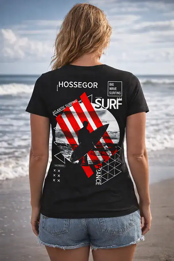 t shirt hossegor surf noir femme design surfeur vague ocean france pilou shop 64
