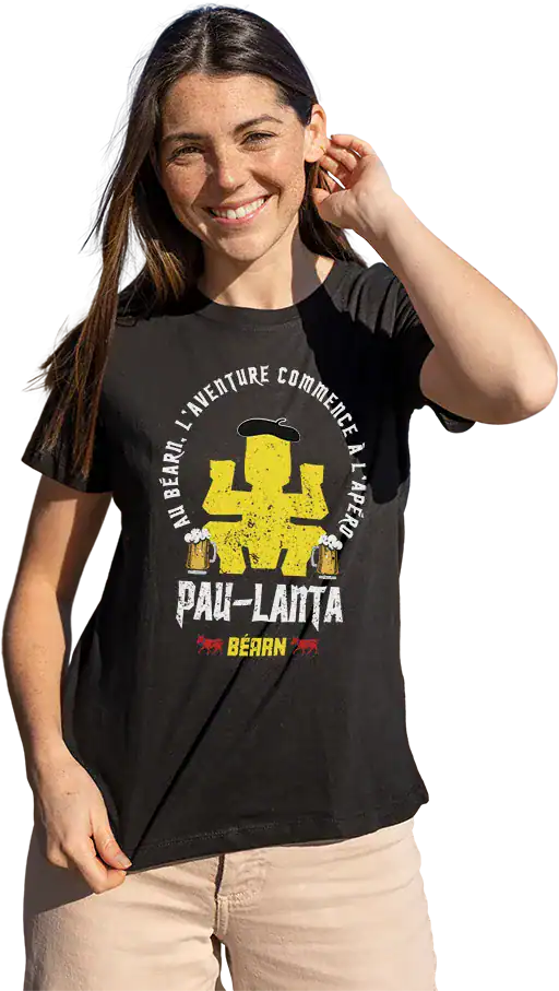 t shirt pau lanta béarn humour sud ouest homme femme pilou shop 64 impression dtf porté par une bearnaise