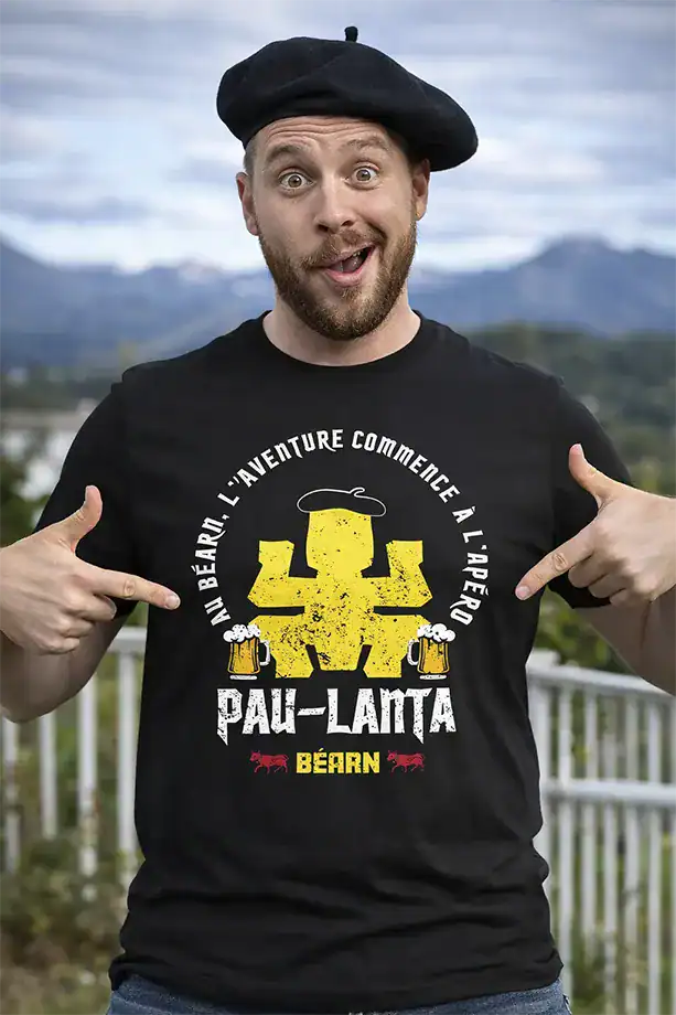 t shirt pau lanta béarn humour sud ouest homme femme pilou shop 64 impression dtf porté par un bearnais