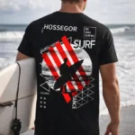 t shirt hossegor surf noir homme design surfeur vague ocean france pilou shop 64