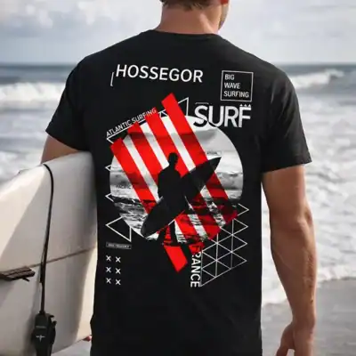 t shirt hossegor surf noir homme design surfeur vague ocean france pilou shop 64