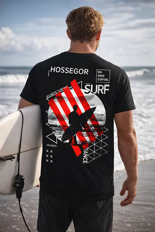 t shirt hossegor surf noir homme design surfeur vague ocean france pilou shop 64