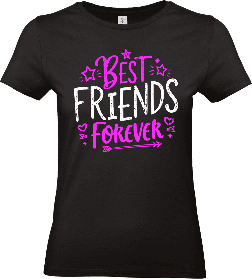 T-shirt noir femme Best Friends Forever message amitié impression DTF