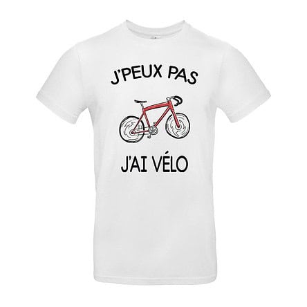 T-shirt blanc humoristique avec vélo et texte.