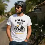 T-shirt solex mood tranquille porté par homme en extérieur route campagne