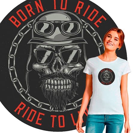 T-shirt Femme Bearded Skull Biker by Old School Motard barbu barbe tete de mort