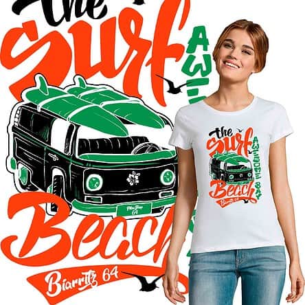 Tee-shirt Femme surf van beach biarritz 64 original combi volkswagen