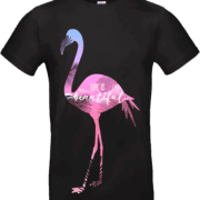 T-shirt “Life is Beautiful” avec flamant rose pastel sur fond NOIR